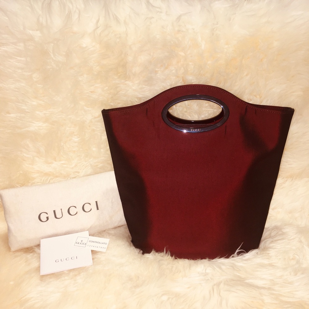 Gucci Handbag Satin iridescent Burgundy Tote Bag